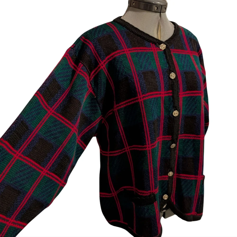 Vintage Tally Ho Women's Plaid Knit Cardigan Sweater‎ Size 1X